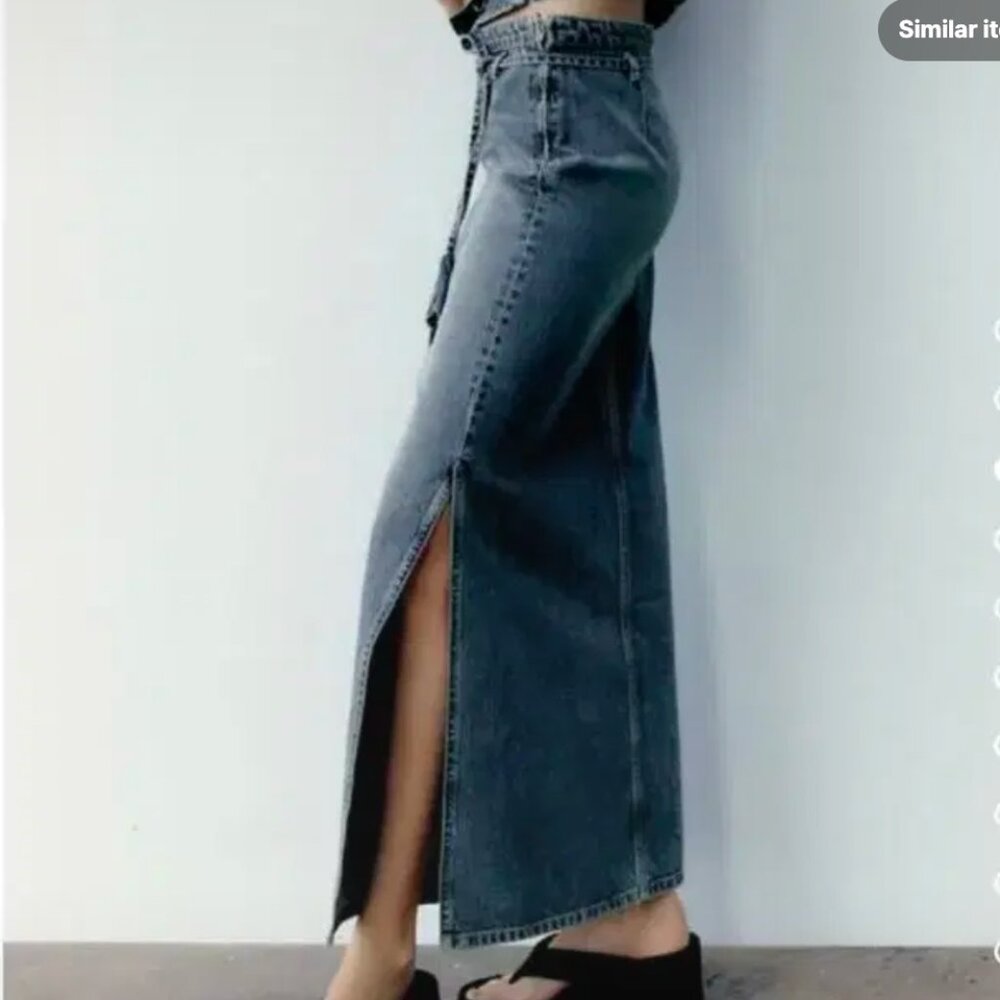Zara DENIM SKIRT TRF BLUE 0/8197/045-maxi-medium wash-size S-NWT - Picture 2 of 3